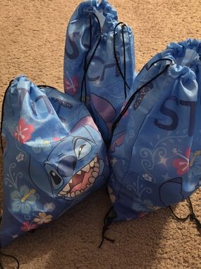 Disney Blue Stitch STUFFED Drawstring Backpack with Floral Accents